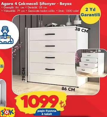 AGORA 4 ÇEKMECELİ ŞİFONYER - BEYAZ